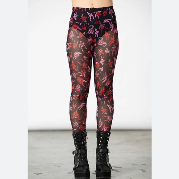 KILLSTAR Devilish Leggings Womens Size XXL Black Red Mesh Pants Witchy Goth Fun - Picture 1 of 12